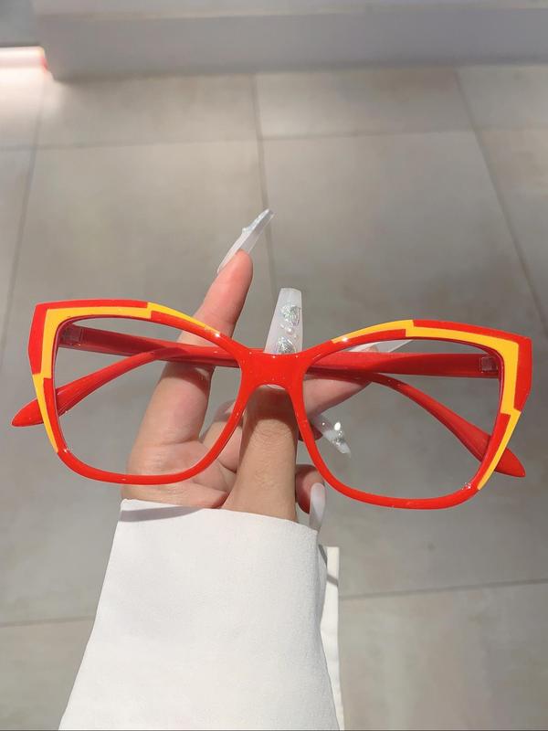Simple Cat Eye Frame Eyeglasses for Everyday Use, Basic Flat Frame Fashion Eyeglasses for Women & Men, Fashion Eyeglasses for Work, Daily Clothing Decor, Perfect for Student Daily Use