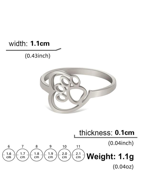 Women's Cute Hollow out Heart & Paw Design Ring, Trendy Minimalist Vintage Ring, Chic Retro Jewelry As Gift for Girlfriend