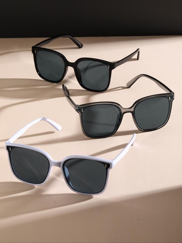 Unisex Simple Style Square Frame Sunglasses, 3 Pairs Trendy Casual Sunglasses for Everyday Use, Fashion Accessories for Outdoor Activities