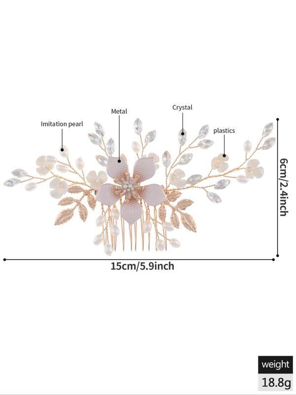 Faux Pearl & Rhinestone Decorated Flower Design Hair Comb, Elegant Bridal Headwear for Wedding Bridal Party Formal Occasions, Minimalist Headwear Suitable for Thick Hair
