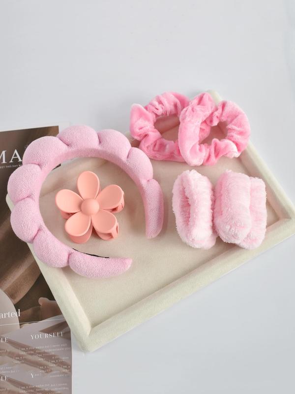 Women's Spa Headband Set, Including Hair Hoop & Hair Claw & Wristband & Hair Tie, 6 Counts Hair Accessories Set for Face Wash, Skin Care, Makeup