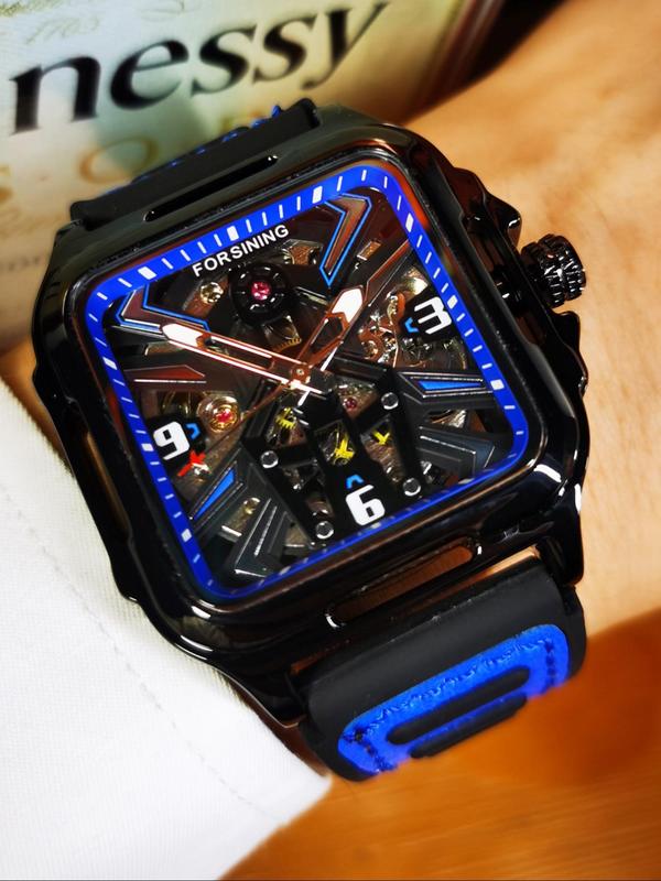 Men's Business Fashion Square Dial Mechanical Watch, Fashion Watch for Party, Daily Clothing Decor, Trendy All-match & Exquisite Watch for Birthday Gift with Box