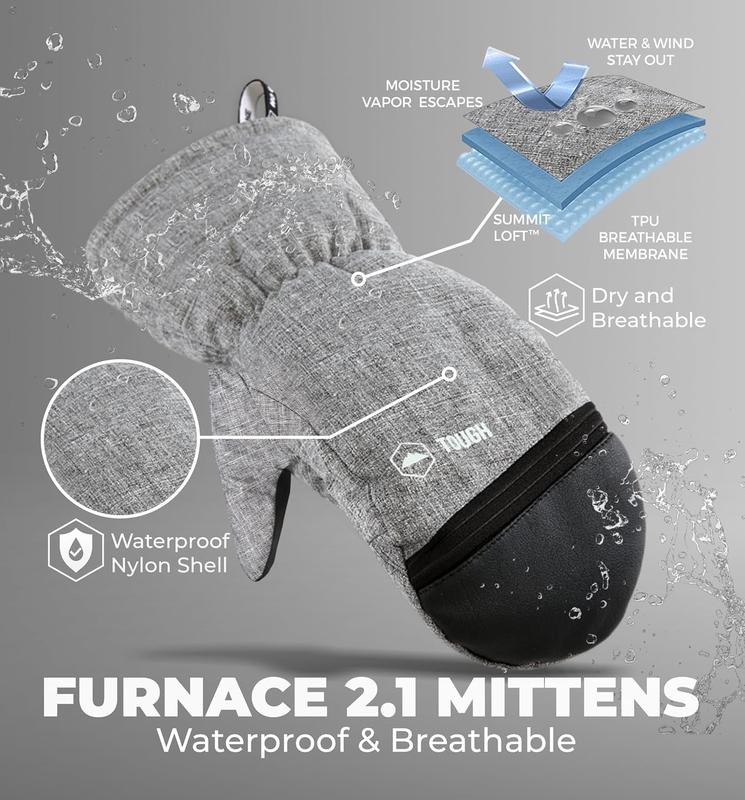 Winter Ski Mittens for Men & Women - Snow Mittens Cold Weather - Warm Insulated Waterproof Snowboard Mittens