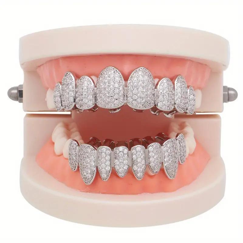 HipHop Cubic Zirconia Teeth Grills Punk Tooth Caps Cosplay Rapper Jewelry Glittering Cubic Zirconia Teeth Grills-Bottom Set for Rappers and Cosplayers