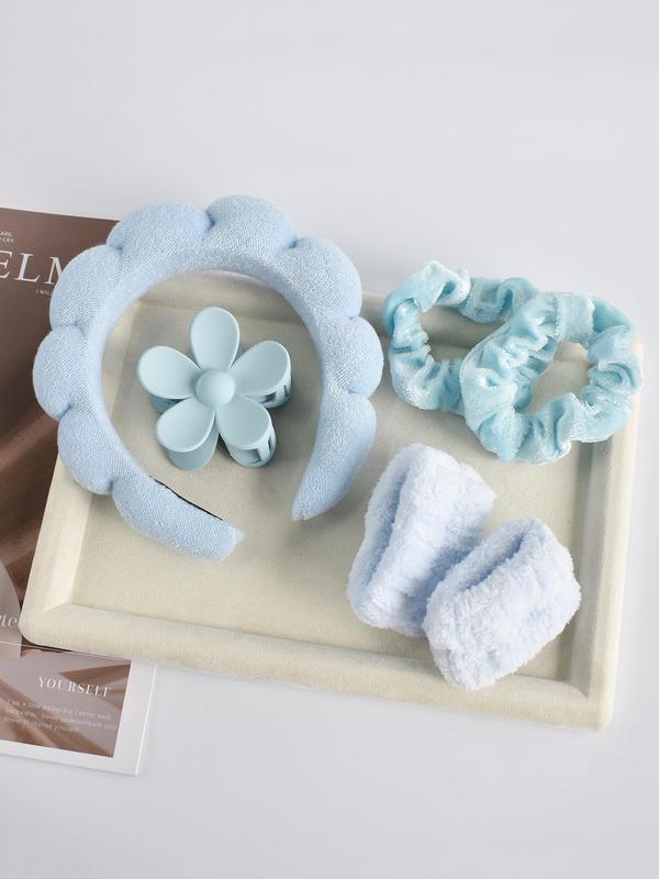 Women's Spa Headband Set, Including Hair Hoop & Hair Claw & Wristband & Hair Tie, 6 Counts Hair Accessories Set for Face Wash, Skin Care, Makeup