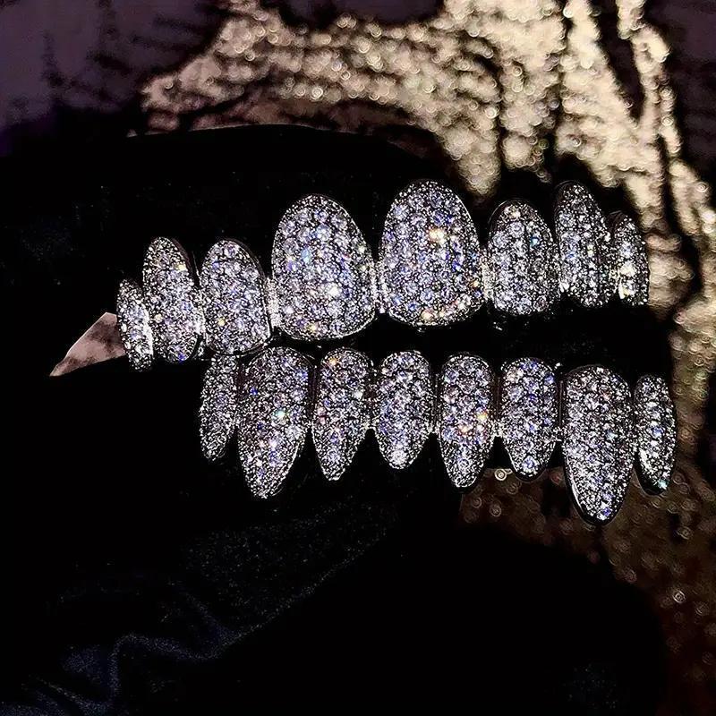 HipHop Cubic Zirconia Teeth Grills Punk Tooth Caps Cosplay Rapper Jewelry Glittering Cubic Zirconia Teeth Grills-Bottom Set for Rappers and Cosplayers