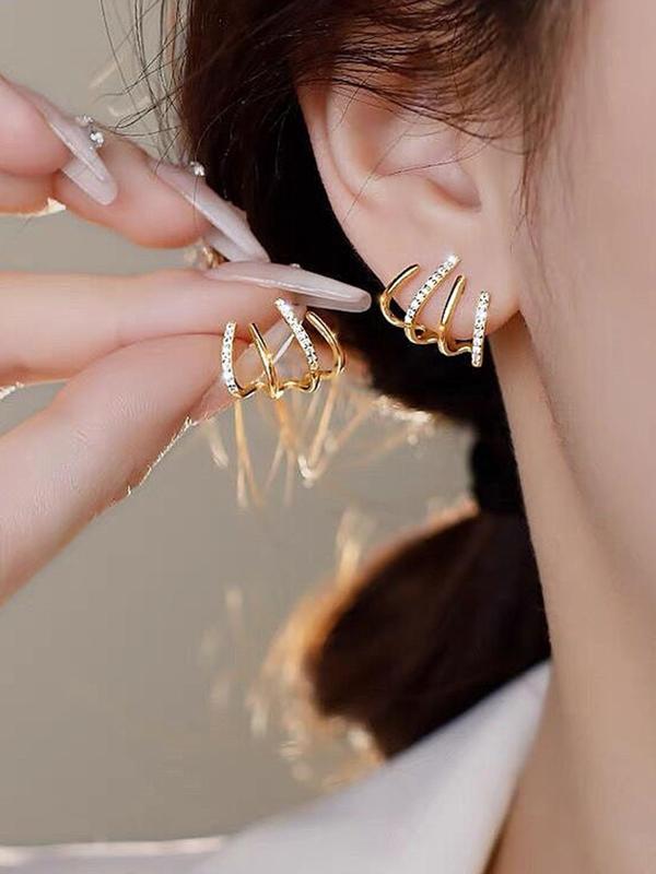 Elegant Four Claws Rhinestone Decorated Stud Earrings, Casual Jewelry For Party, Daily Clothing Decor