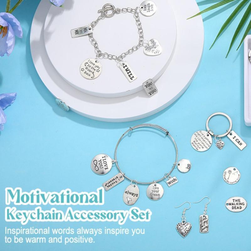 DIY Keyring Accessories, 100pcs set Inspirational Keychain Kit, Including 20pcs Pendant & 20pcs Keyring & 60pcs Jump Circle, Art Crafts Keychain Supplies, Christmas Gift