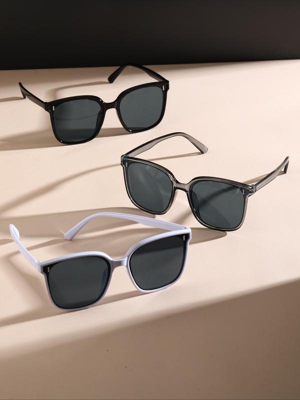 Unisex Simple Style Square Frame Sunglasses, 3 Pairs Trendy Casual Sunglasses for Everyday Use, Fashion Accessories for Outdoor Activities