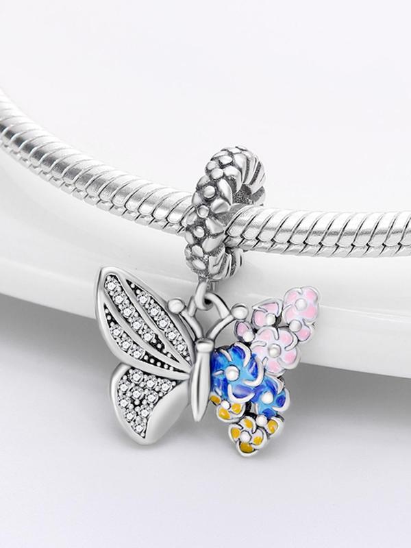 Butterfly Design Charm Bead, Rhinestone Decor Bead Fits Bracelets Necklace Keychain, Fashion Diy Jewelry for Women