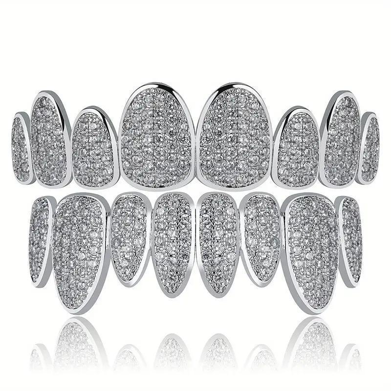 HipHop Cubic Zirconia Teeth Grills Punk Tooth Caps Cosplay Rapper Jewelry Glittering Cubic Zirconia Teeth Grills-Bottom Set for Rappers and Cosplayers