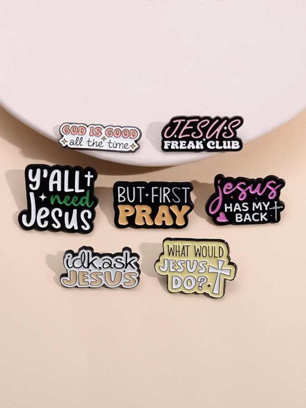 Creative Letter & Slogan Design Brooch, 7 Counts Cute Clothes Brooch for Women & Men, Fashion Brooch for Party, Daily Clothing Decor, Trendy All-match & Exquisite Brooch for Birthday Gift
