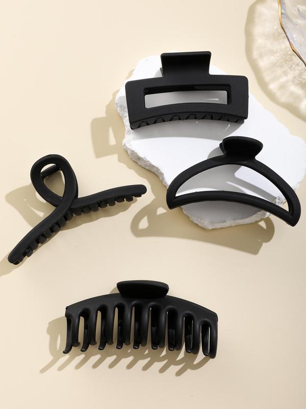 4pcs Simple Plain Square Crescent Design Matte Non-slip Hair Clips, Daily Casual Hair Accessories for Women Girls