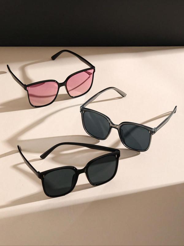 Unisex Simple Style Square Frame Sunglasses, 3 Pairs Trendy Casual Sunglasses for Everyday Use, Fashion Accessories for Outdoor Activities