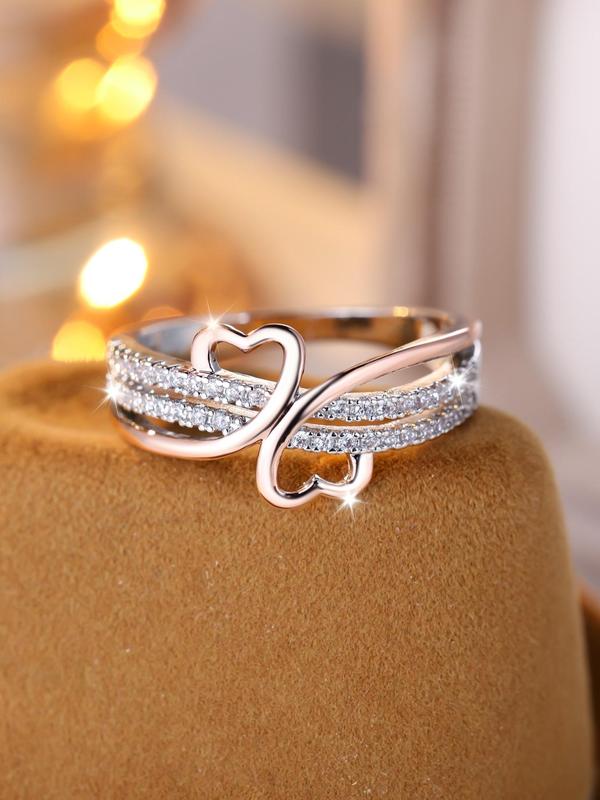 Women's Elegant Rhinestone Decorated Heart Design Ring, Fashion Accessories for Women & Girls, Jewelry for Party, Daily Decor, Trendy All-match & Exquisite Jewelry for Birthday Gift