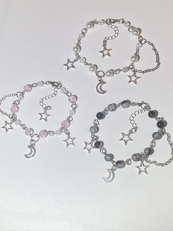 Fashionable Moon & Star Design Link Bracelet, Adjustable Jewelry for Party, Daily Clothing Decor for Girl, Trendy All-match & Exquisite Jewelry