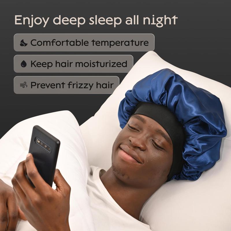Bonnet for Men Hair Bonnet for Sleeping Double Layer Satin Bonnets for Men Women Curly Hair Braids Reversible Sleep Cap Navy