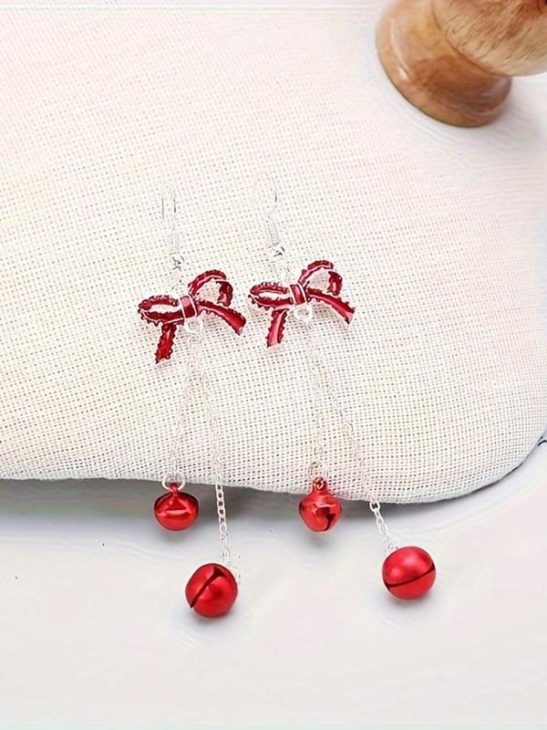 Cute Christmas Themed Dangle Earrings, Bow & Candy & Bell Design Earrings, Fashion Jewelry Accessories for Women & Girls
