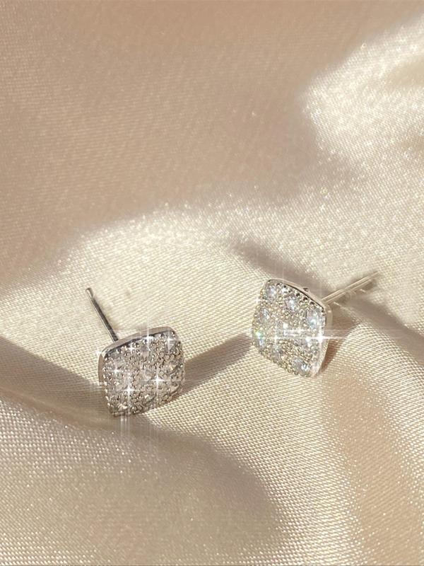 Square Rhinestone Decor Stud Earrings, Fashionable Jewelry for Women & Girls, Trendy All-match & Exquisite Jewelry for Birthday Gift