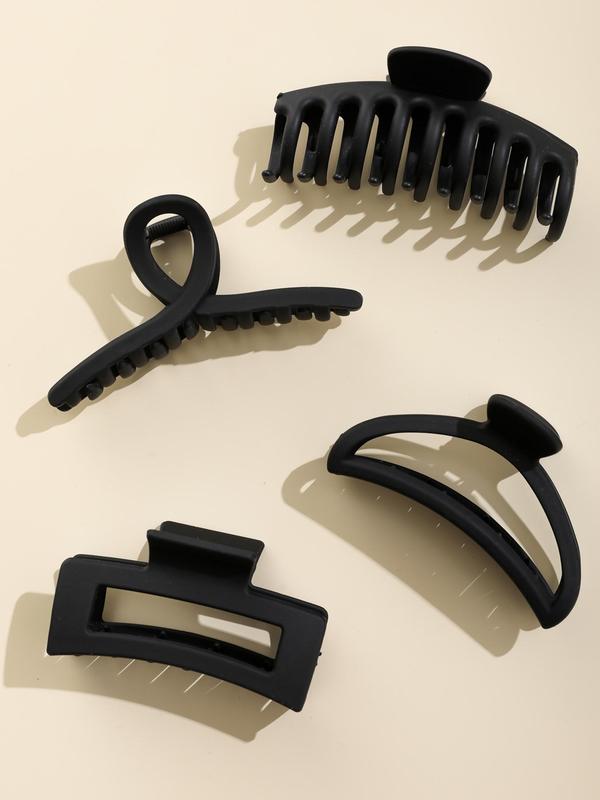 4pcs Simple Plain Square Crescent Design Matte Non-slip Hair Clips, Daily Casual Hair Accessories for Women Girls