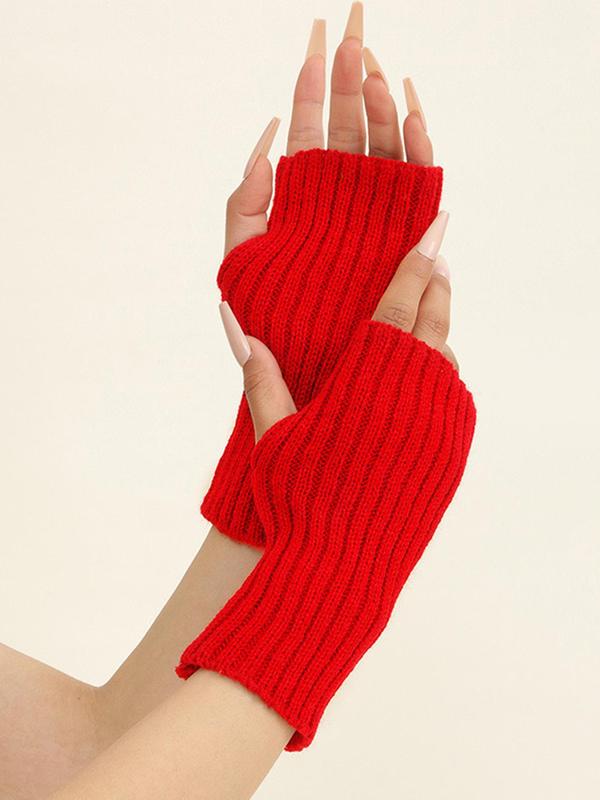 1 Pair Fingerless Thumb Hole Short Gloves, Winter Arm Warmer, Casual Acrylic Textile Gloves for Men & Women