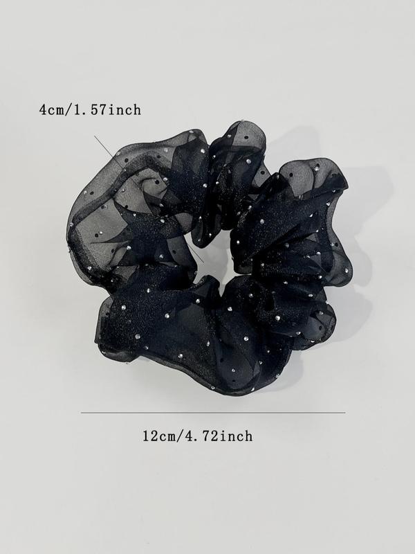 4pcs Fashion Rhinestone Decorated Tulle Scrunchie, Elegant Hair Accessories For Women & Girls, Casual All-match Ponytail Holder