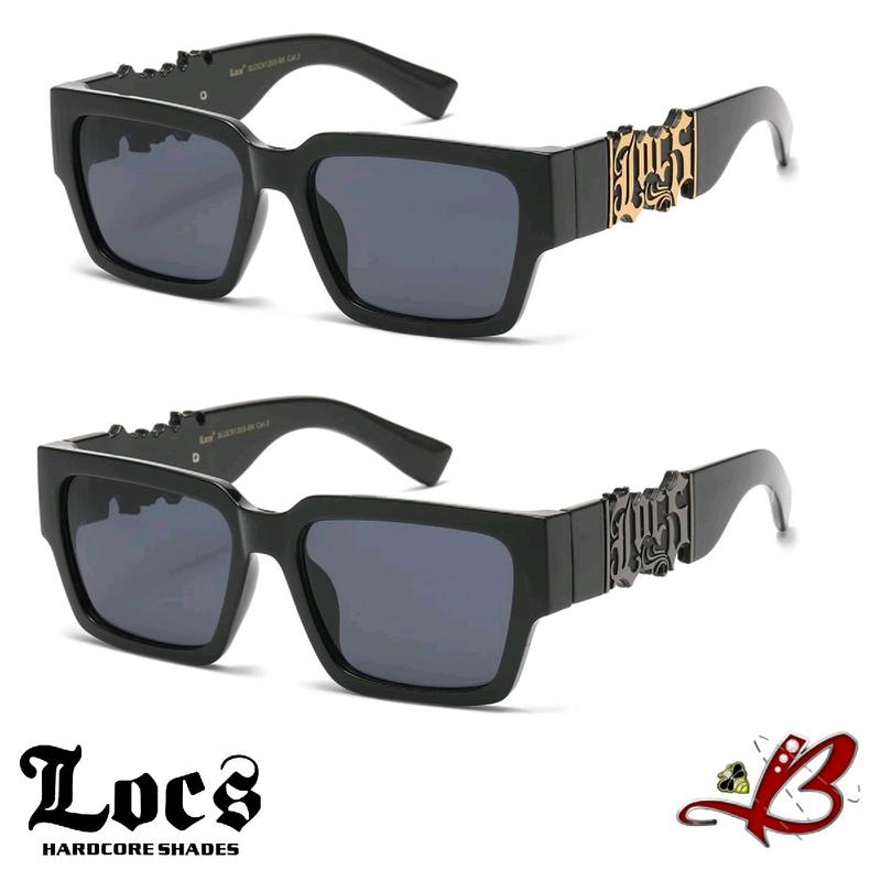 LOCS BIG LOGO Cutout Black Gold Retro Full Frame Dark Lenses Gangster Style Big LOCS Logo Biker Gangster Hardcore Hip Hop Rapper Sunglasses aviator shades