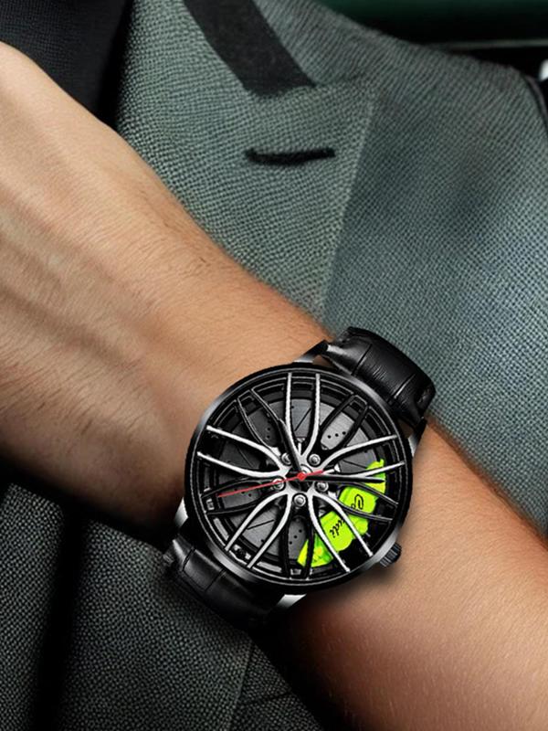 Men's Street Trend Round Dial Quartz Watch, Fashionable  Wheel Design Wristwatch, Trendy Watch for Daily Life
