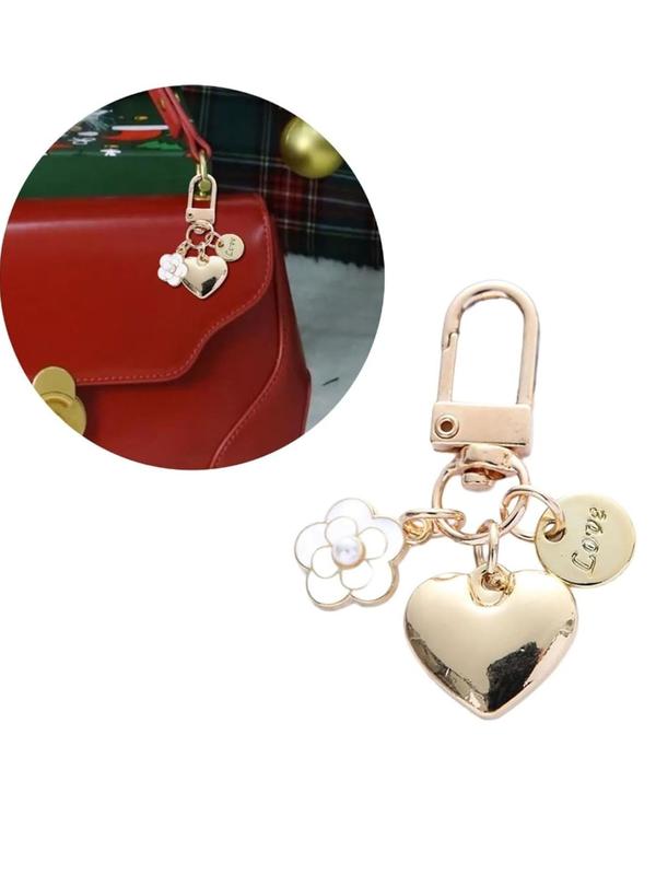 Fashion Heart & Flower Design Keychain, Cute Colorful Faux Pearl Decorated Key Ring Holder, Car Bag Pendant Ornament for Women Souvenir Birthday Gift