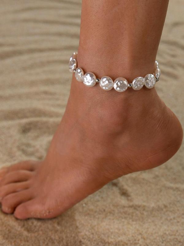 Faux Pearl Decorated Anklet for Women & Girls, 2024 New Style Elasticity Jewelry for Party, Daily Clothing Decor, Trendy All-match & Exquisite Jewelry for Birthday Gift