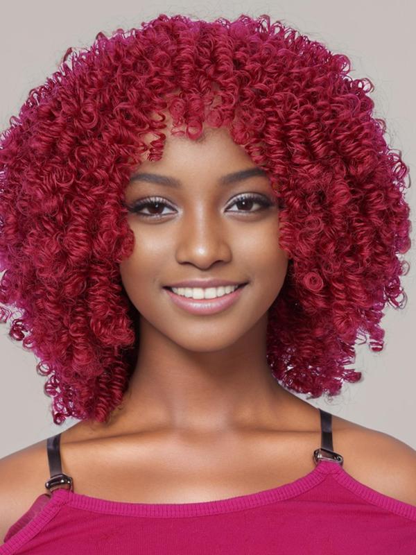 12 Inch Short Afro Kinky Curly Wigs with Khaki Highlight, Gorgeous Fluffy Wigs without Bangs, Synthetic Wigs for Party, Daily Use