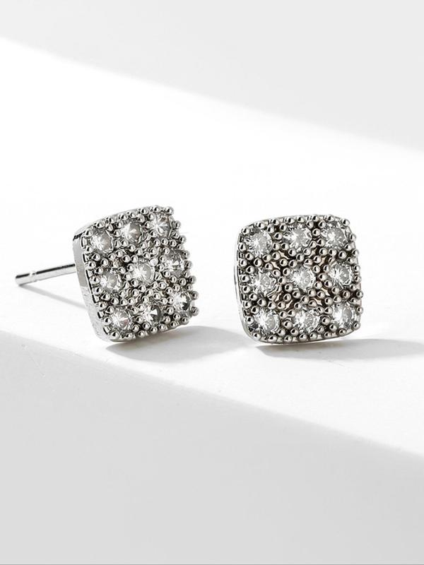 Square Rhinestone Decor Stud Earrings, Fashionable Jewelry for Women & Girls, Trendy All-match & Exquisite Jewelry for Birthday Gift