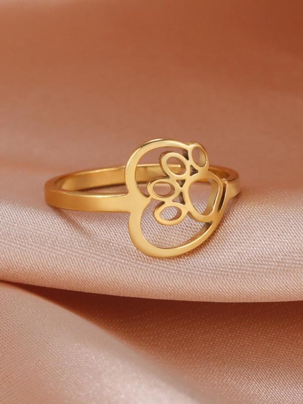 Women's Cute Hollow out Heart & Paw Design Ring, Trendy Minimalist Vintage Ring, Chic Retro Jewelry As Gift for Girlfriend