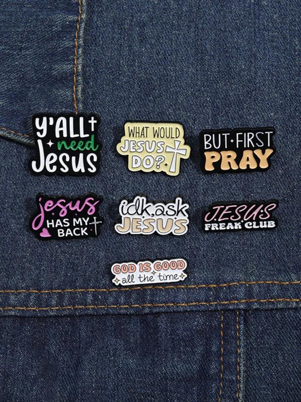 Creative Letter & Slogan Design Brooch, 7 Counts Cute Clothes Brooch for Women & Men, Fashion Brooch for Party, Daily Clothing Decor, Trendy All-match & Exquisite Brooch for Birthday Gift
