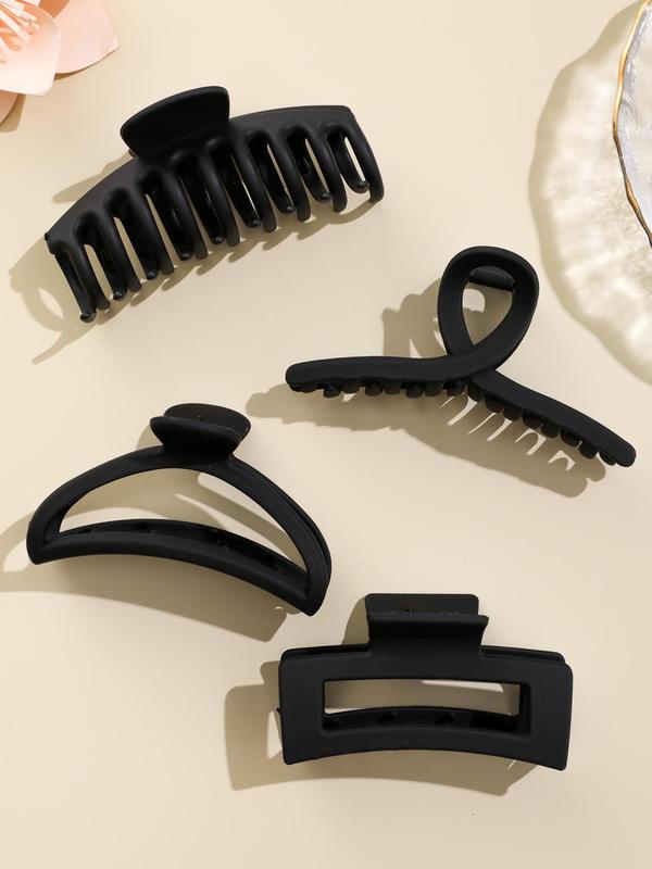 4pcs Simple Plain Square Crescent Design Matte Non-slip Hair Clips, Daily Casual Hair Accessories for Women Girls
