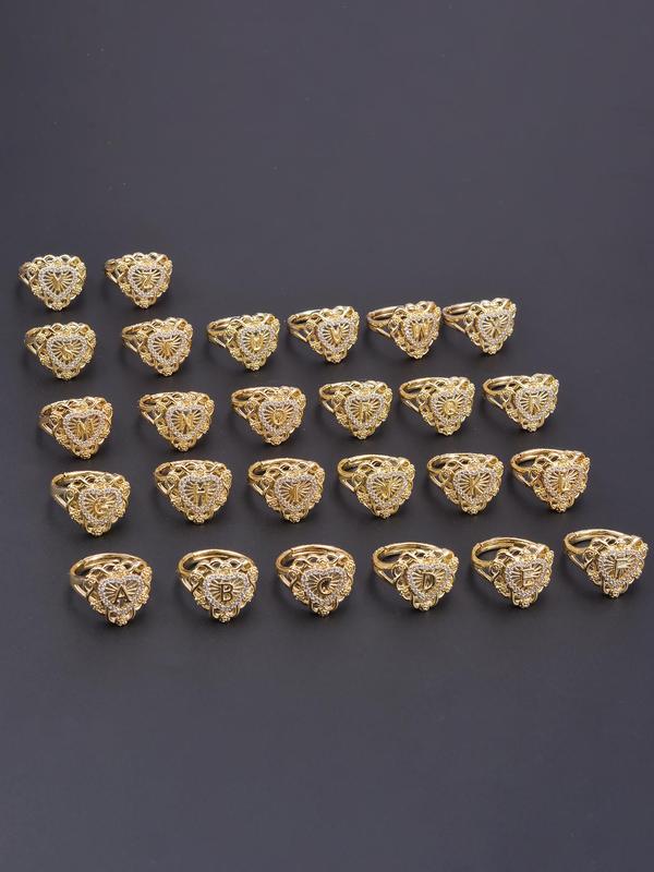 Hollow Out & Heart & Letter Design Cuff Ring, Fashion Accessories for Women & Men, Trendy All-match & Exquisite Jewelry for Birthday Gift