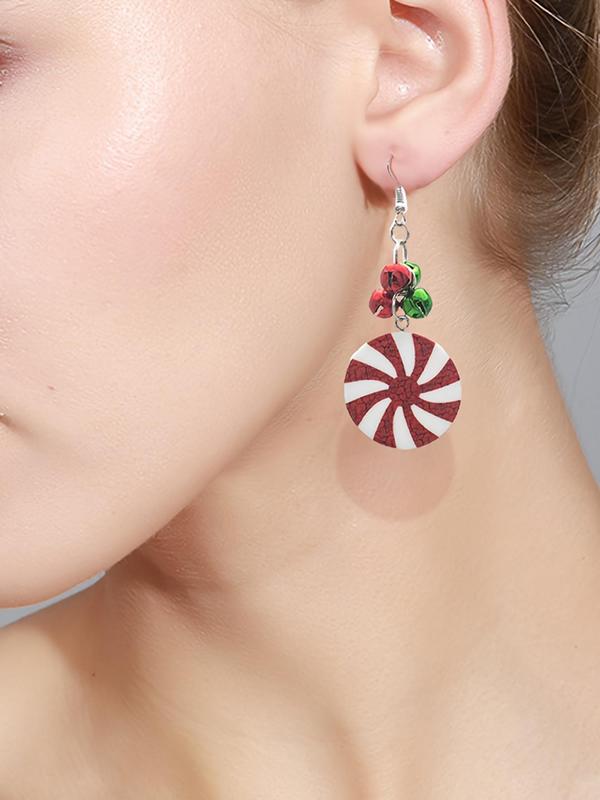 Cute Christmas Themed Dangle Earrings, Bow & Candy & Bell Design Earrings, Fashion Jewelry Accessories for Women & Girls