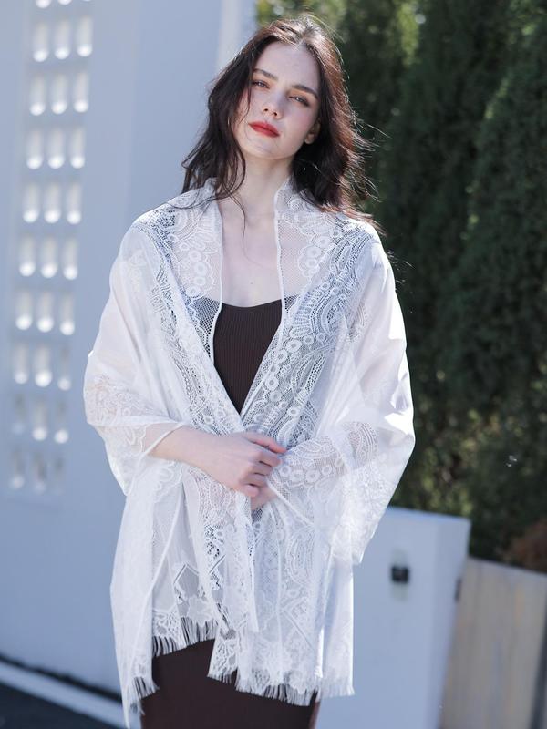 Minimalist Temperament Solid Color Floral Pattern Design Lace Scarf, Elegant Long Shawl for Women & Girls, Trendy All-match & Exquisite Scarf for Birthday Gift