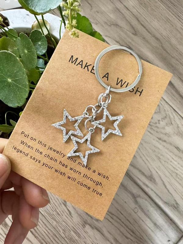 Cute Hollow Out Star Shaped Keychain with Card, Rhinestone Decor Keychain for Women & Men, Trendy All-match & Exquisite Keychain for Birthday Gift