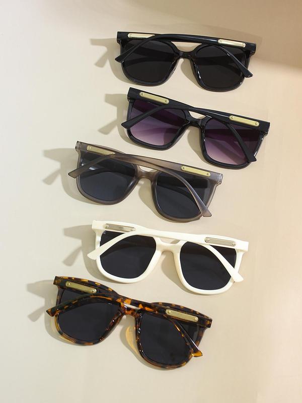 Unisex Vintage Square Frame Sunglasses (5 Pairs), Trendy Sunglasses for Everyday Use, Fashion Accessories for Outdoor Activities
