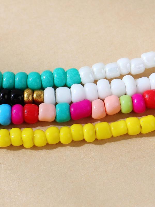 4pcs Boho Style Colorblock Beaded Anklet, Fashionable Foot Jewelry For Women, Daily Clothing Decor For Girl