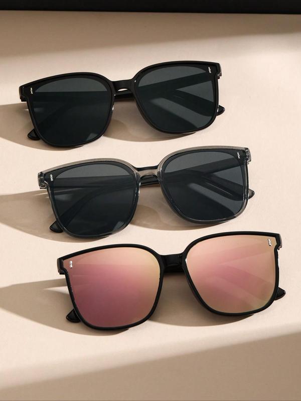 Unisex Simple Style Square Frame Sunglasses, 3 Pairs Trendy Casual Sunglasses for Everyday Use, Fashion Accessories for Outdoor Activities