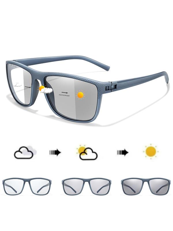 Unisex Square Frame Photochromic Sunglasses, 2024 New Style Trendy Casual Sun Protection Sunglasses for Everyday Use, Fashion Accessories for Outdoor Activities