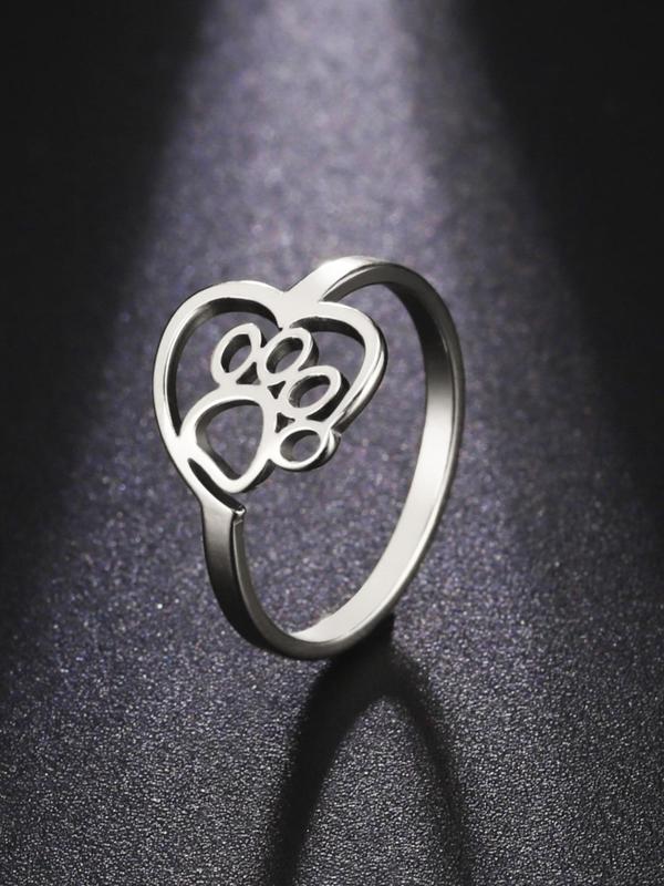 Women's Cute Hollow out Heart & Paw Design Ring, Trendy Minimalist Vintage Ring, Chic Retro Jewelry As Gift for Girlfriend