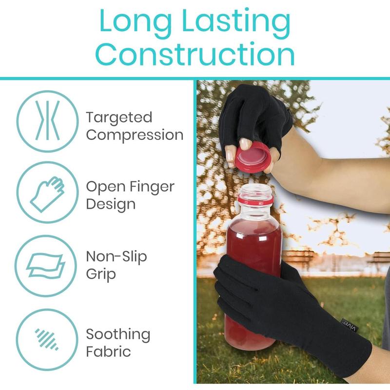 Vive Rheumatoid Arthritis Gloves - Men and Women Fingerless Compression Wrap for Hand Pain and Osteoarthritis -  Hand Wrap for Arthritic Joint Symptom Relief - Open Finger Fit