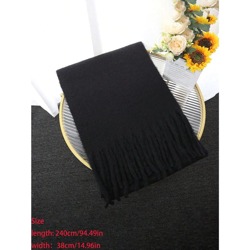 1pc Solid Color Scarf, Winter Warm Neck, Thickened Wool Knitted Thick Fringed Shawl, Can Be Worn