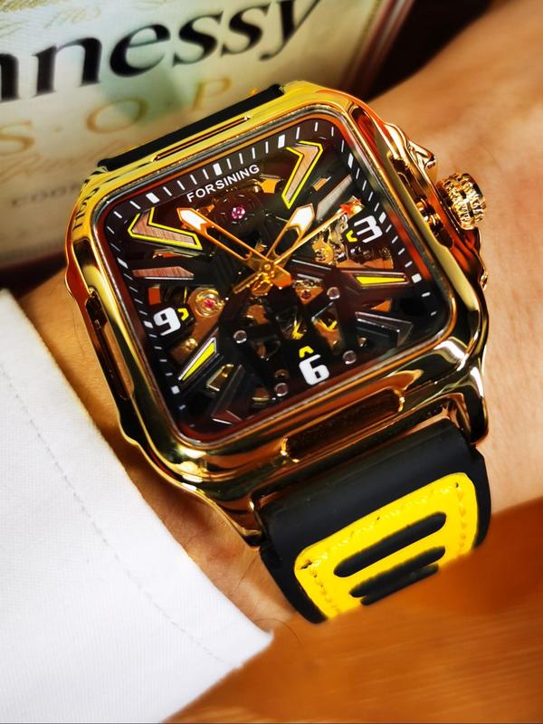 Men's Business Fashion Square Dial Mechanical Watch, Fashion Watch for Party, Daily Clothing Decor, Trendy All-match & Exquisite Watch for Birthday Gift with Box