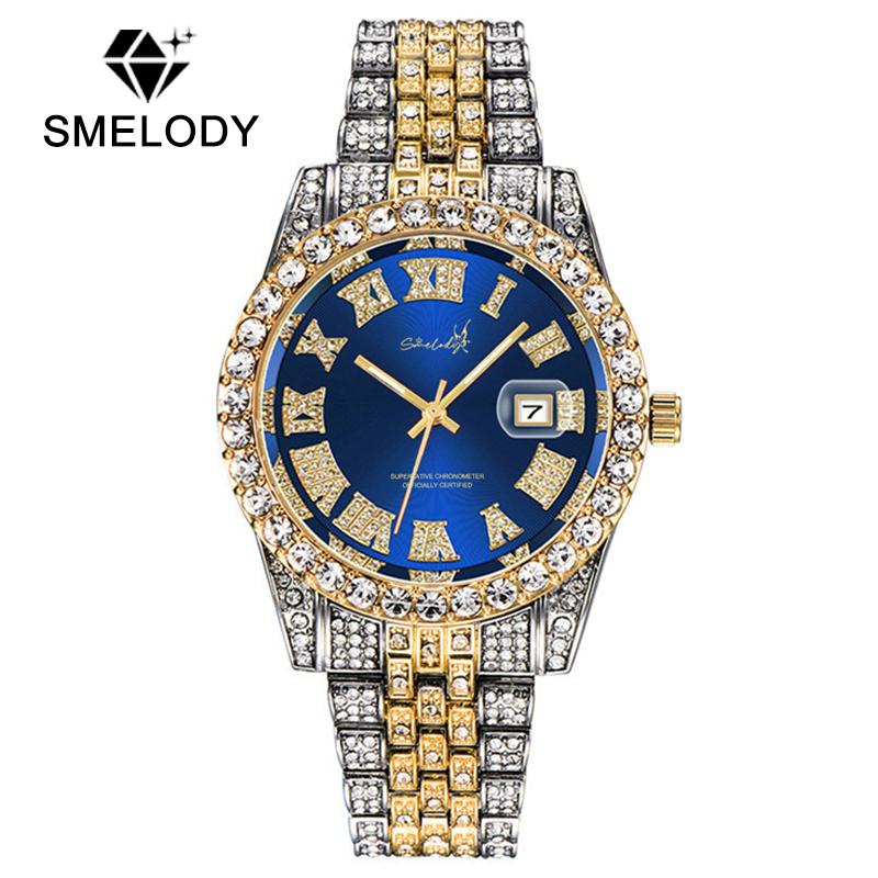 SMelody Men's Hip Hop Watches for Men Iced-Out Bling Diamond Luxury Quartz Watches with Date