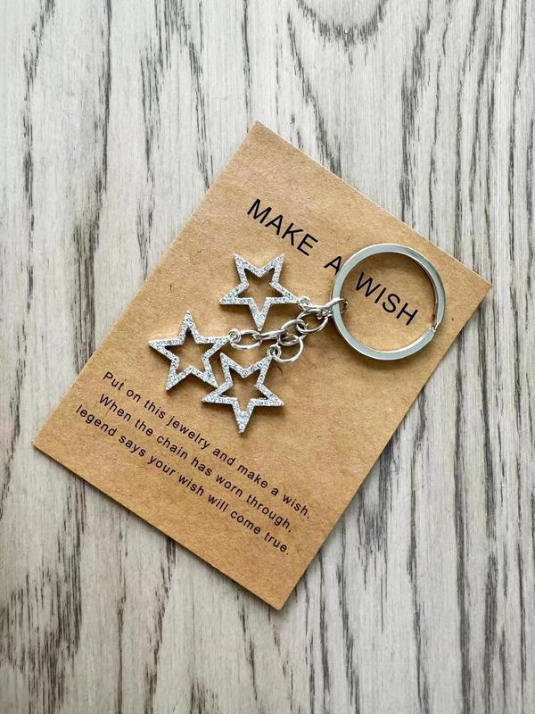 Cute Hollow Out Star Shaped Keychain with Card, Rhinestone Decor Keychain for Women & Men, Trendy All-match & Exquisite Keychain for Birthday Gift