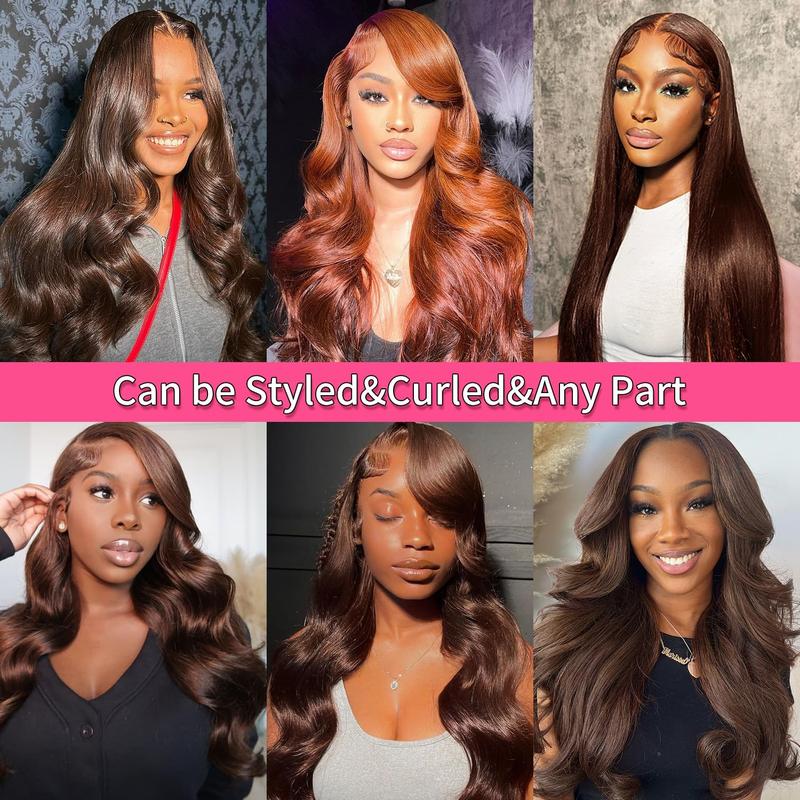 30 Inch Chocolate Brown 13x6 Body Wave Lace Front Wigs Human Hair Body HD Transparent Lace Front Wigs Pre Plucked with Baby Hair 180% Density Brazilian Virgin Hair